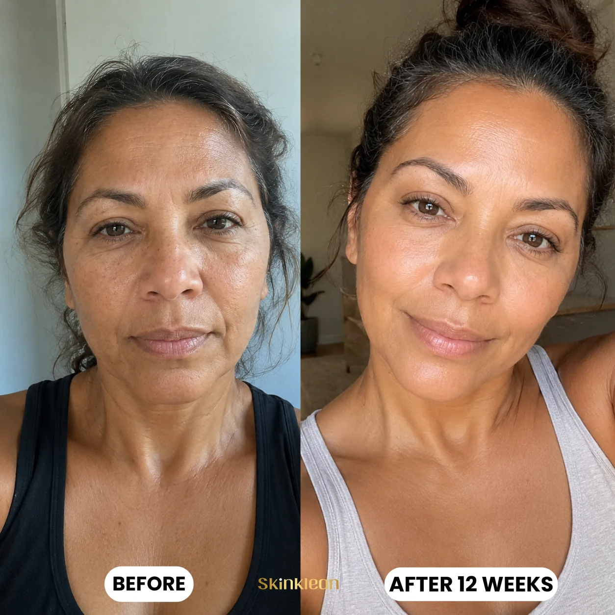 Customer before and after 12 weeks of SkinKlean collagen mask